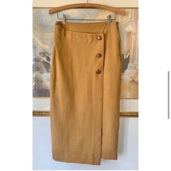 Babaton buttoned midi skirt mustard 0 - Picture 2 of 4